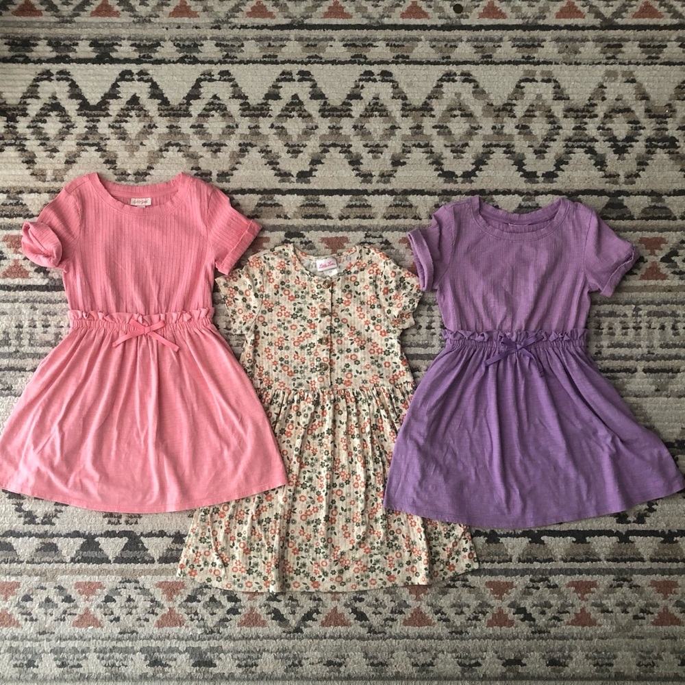 3 Short-Sleeve Dresses-Cat & Jack Pink & Purple and Little Lass Cream Floral